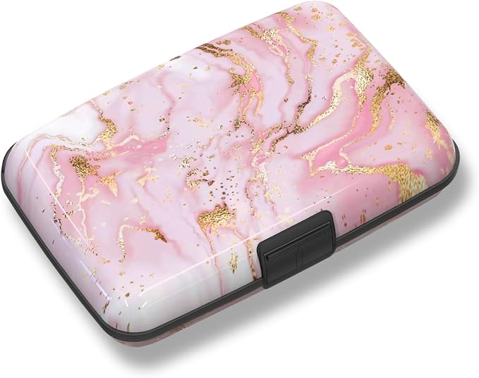 ToLuLu Credit Card Holder, Pink Marble Mini RFID Small Aluminum Card Wallet | Blocking Slim Metal Business Card Case, RFID Blocking Front Pocket Wallet Hard Case Durable CC Holder for Women Girl by ToLuLu