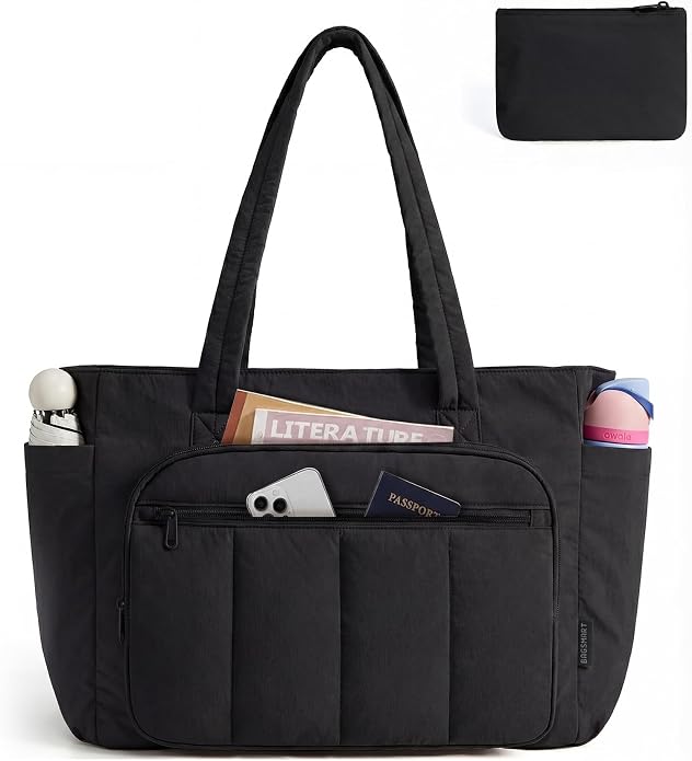 BAGSMART Tote Bag for Women, 2 Set Work Tote Bag with Zipper | 20L Capacity, 15.6'' Laptop Quilted Nurse Handbags for Work Travel College by BAGSMART