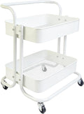 2 Tier Cart with Wheels Under Desk Storage with Handle, Metal Rolling Pantry Cart for Kitchen White Small Rolling Basket for Laundry Room Bathroom, Utility Shelf Organizer for Small Space by Ufriandz