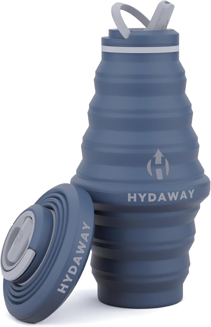 HYDAWAY 25oz Collapsible Water Bottle, Packable Leakproof for Travel | Large capacity design. Folds flat for carry-ons, day bags, hiking packs. Leakproof, BPA-free. by HYDAWAY