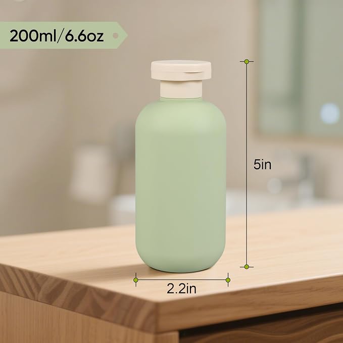 DEMORA 6.6oz Travel Bottles for Toiletries, Larger Plastic Travel Squeeze Bottles Leak Proof Refillable Toiletry Containers with Flip Caps and Labels for Shampoo Conditioner Lotion (Green, 4 Pcs) - Image 7