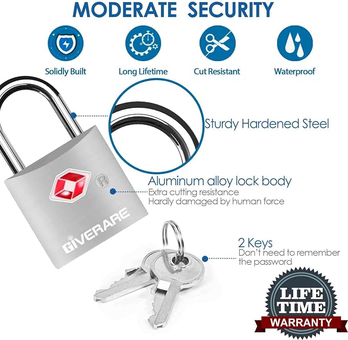 4 Pack TSA Approved Travel Luggage Locks with Keys, Aluminum Alloy Keyed Padlock, Small Metal Suitcase Lock, Weatherproof Padlocks for Backpack, Gym Locker, Bag, Case, Jewelry Box, Anti Theft-Silver - Image 3