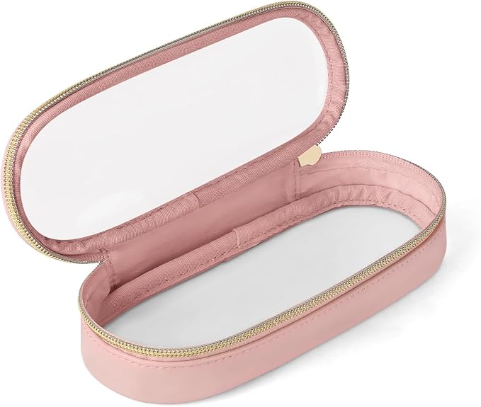 Soimeat Clear Travel Makeup Brush Holder, Leather Makeup Brush Toiletry Bag, Portable Cosmetic Brush Case, Transparent Waterproof Makeup Brush Storage Bag, Pink, Large by Soimeat