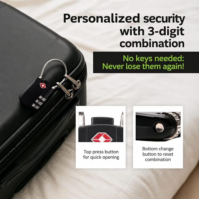 TSA Approved Luggage Lock with Combination - Resettable Cable Lock for Suitcases, Backpacks & Travel Bags - Image 5