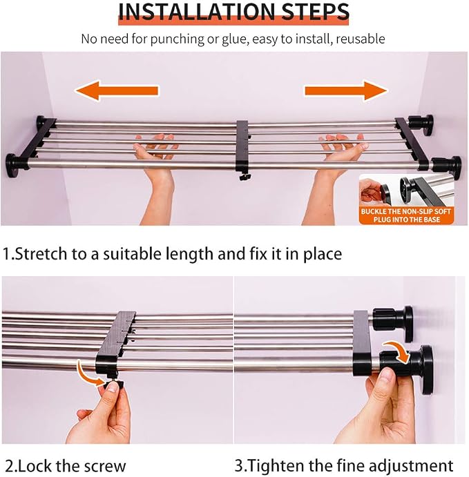 Expandable Closet Tension Shelf Rod Tension Shelves for Closet | Metal Storage Rack Cabinet Organizer DIY Divider Separator Shelves for Wardrobe Cupboard Kitchen Bathroom, Black 19.69-31.5IN - Image 6