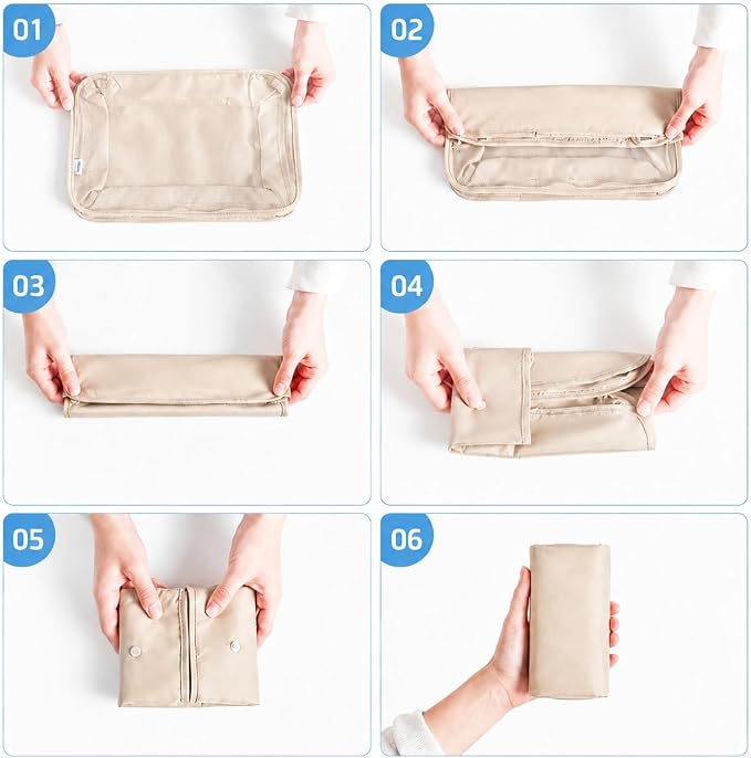 6 Set Packing Cubes, Luggage Packing Organizers for Travel Accessories, Carry on Suitcase Organizer Bags, Travel Essentials Luggage Accessories for Cruise Ship (Beige) - Image 5