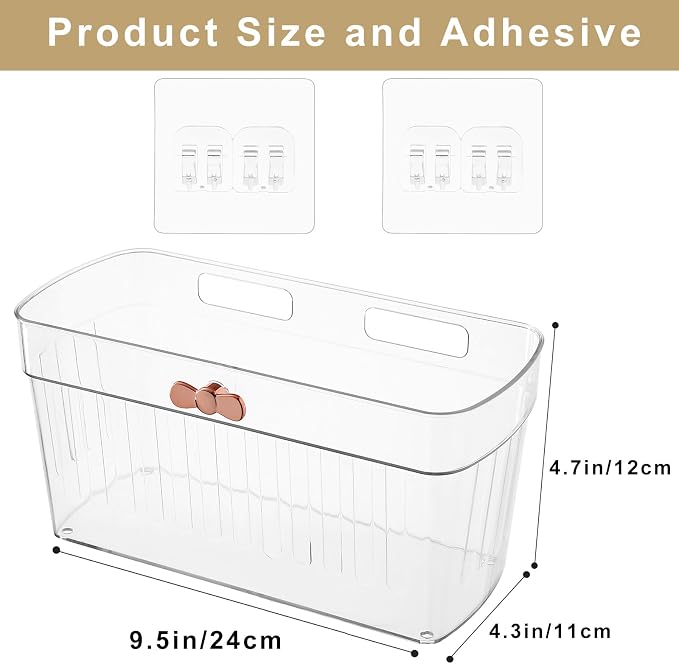 4 Pack Clear Acrylic Small Wall-Mounted Storage Baskets with Adhesive, No Drilling, Hanging Wall Mount Storage Bins for Kitchen, Pantry, Bathroom, RV - Image 6