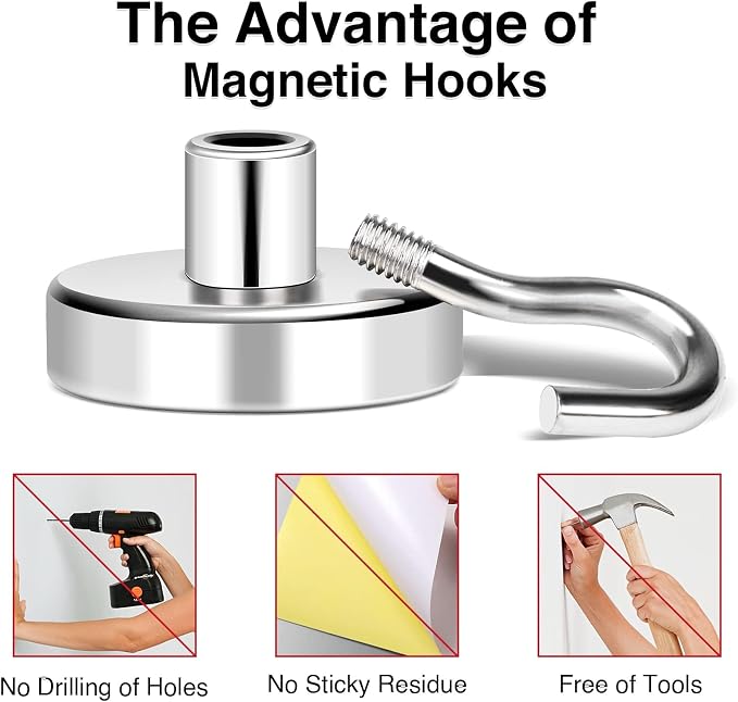 Magnetic Hooks 50lbs Strong Magnets Hook 18 Pack | Heavy Duty Extra Strong Cruise Hook for Hanging, Industrial Metal Refrigerator Hooks for Cruise Cabins Fridge Kitchen Grill - Image 5
