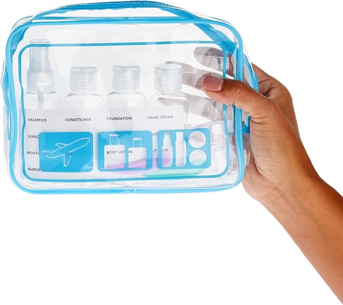 Okuna Outpost Clear Toiletry Bag Set - TSA Approved Bottles - Leak Proof Travel Containers - Versatile Packing Cubes & Travel Organizer - Grey, Yellow, Blue, Red - Pack of 4-7.5 x 2.5 x 5.5 in - Image 4