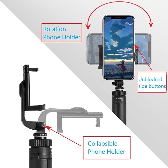 66" Tripod for iPhone & Camera, Portable Phone Tripod with Rechargeable Remote Control and Rotate Phone Stand, Selfie Stick for iPhone/Gopro and Cameras (red, 66 in) - Image 2