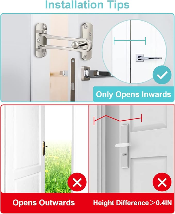 Door Lock Latch for Home Security - Swing Bar Door Safety Locks from Inside | Swing Bar Door Guard Latches for Top of Door Front Safety Childproof Reinforcement Door Stopper for Kids Home Hotel Apartment - Image 3