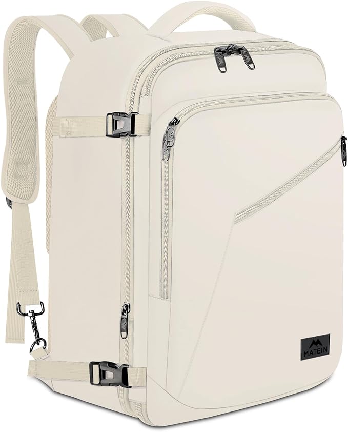 MATEIN Beige Travel Backpack Women, Carry on Bag with Hidden Shoulder Strap | Expandable Weekender Daypack, Large Capacity, Adjustable Shoulder Strap, Lightweight, Waterproof, Anti-Theft, Travelling Gift by MATEIN