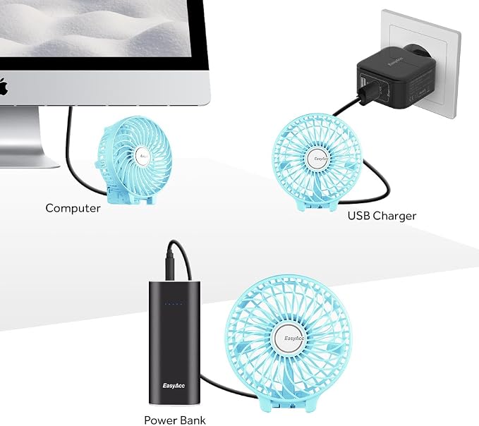 EasyAcc Mini Handheld Fan with Built-in Battery, USB Rechargeable Desk Fan, 3-10H Runtime, Folding Portable Personal Fan for Stroller, Travel, Office and Outdoor - Image 7