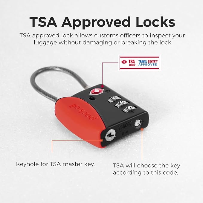 pack all TSA Approved Travel Luggage Locks, Resettable 3-Digit Code | Open Alert Indicator, Flexible Steel Cable, Zinc Alloy Body, Clear Number Dials, For Suitcase, Toolbox, Backpack, 4 Pack - Image 6