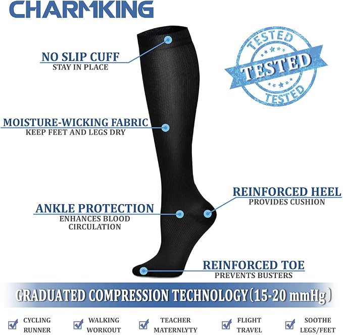 CHARMKING Compression Socks for Women & Men Circulation (3 Pairs) 15-20 mmHg is Best Support for Athletic Running Cycling - Image 5