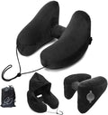 H-Shaped Travel Pillow with Snap-On Hood – Ergonomic Neck Support with Plush Velvet Cover, Instant Inflation & Compact Bag – for Airplane, Car, Office & Long Trips (Black) by BALANCEBLOOM