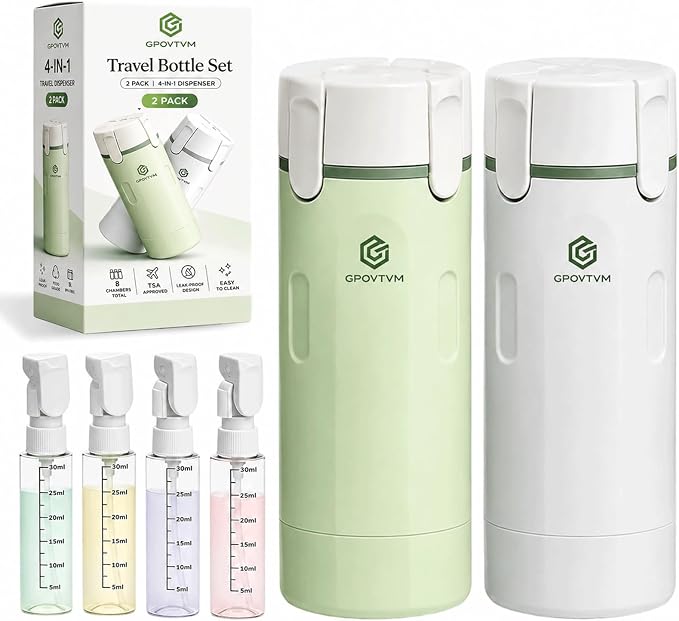 2 Pack 4 in 1 Travel Dispenser Bottle Four One Items Toiletry Containers Shampoo for Toiletries 4in -1 Soap 4-in-1 Leak Proof Rotatable Setpump Creams Sized TSA Refillable Lotion Cosmetic to Fill by Unknown