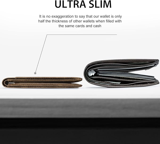 GSOIAX Slim Wallet for Men,RFID Blocking Bifold Wallet Carbon Fiber Front Pocket Wallet with 11 Card Holder Minimalist Mens Wallet with Gift Box (Leather Brown) - Image 2