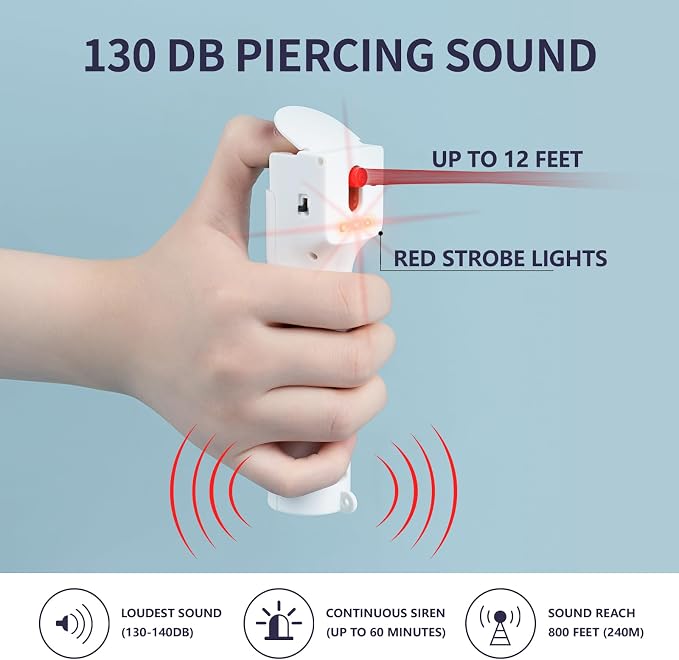 3-in-1 Personal Alarm and Pepper Spray Combo for Women, Red Max Pepper Gel & Extra Loud Siren & Strobe Lights, Flip-top Safety Cap & UV Marking Dye, Spray Canister Replaceable - Image 3
