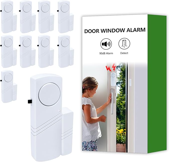 Door Window Alarm, 90dB Door Alarms Sensor for Kids Safety, Home Security, Door Window Burglar Alarm, Window Pool Alarms for Home, Apartments, Offices, Hotel Rooms (10pack) by Unknown