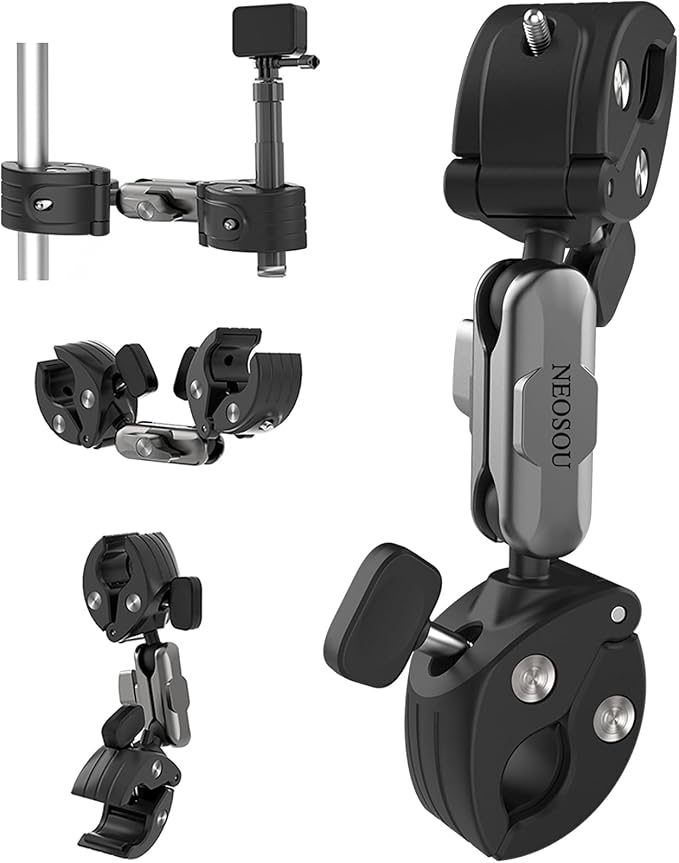 Motorcycle Selfie Stick Mount Pole Clamp for Insta360 X5 X4/GoPro/Pocket 4 3/DJI Osmo Action 6 5 4/Osmo 360/Nano, Bike Bicycle Handlebar/Tail/Seat Rail/Tube/Pipe Mounting Kit Accessories by Unknown