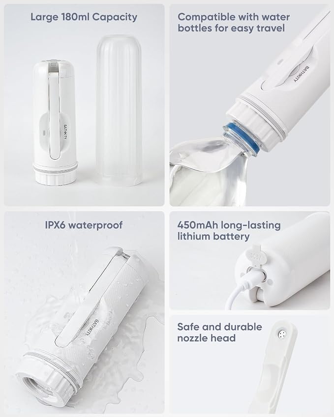 Portable Bidet for Travel, Multi- Bottle Compatible Handheld Bidet, 3 Water Pressure Modes, 180°Adjustable Nozzle, IPX6 Waterproof, White - Image 6