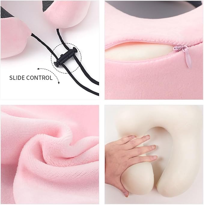 Airplane Travel Neck Pillow, 100% Memory Foam Ergonomic Neck Support, Airplanes Neck Pillow with Washable Cover Travel Essential for Flight Car & Office Includes Eye Masks, Earplugs & Carry Bag (Pink) - Image 5
