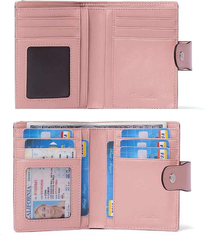 BOSTANTEN Leather Womens Wallet Small RFID Blocking Credit Card Holder | Removable ID Window, Zipper Coin Pocket, Bifold, Minimalist, Fits Small Purses, Daily Use, Ladies Gifts, Pink - Image 2