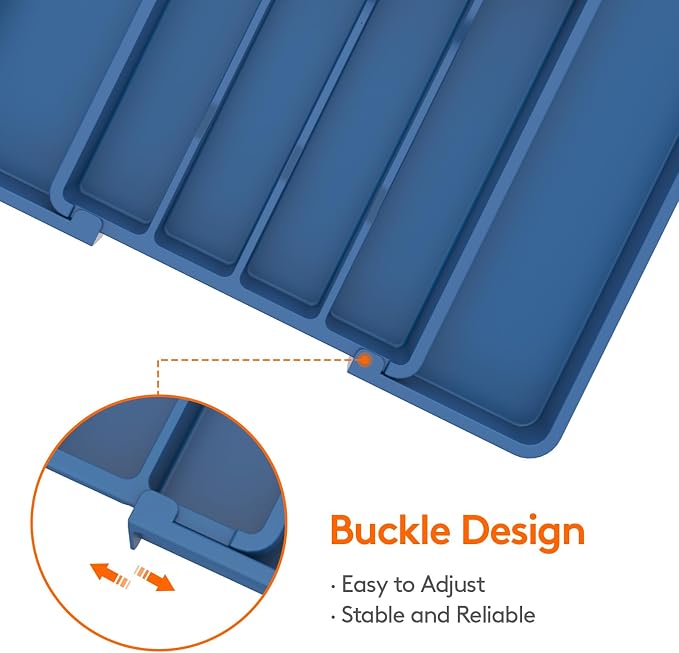 Lifewit Expandable Silverware Drawer Organizer, Kitchen Utensil Tray | BPA-free Plastic Flatware Cutlery Holder, Space-Saving Storage for Spoons Forks Knives, 8.5-14 x 12 x 1.5“, Dark Blue - Image 5