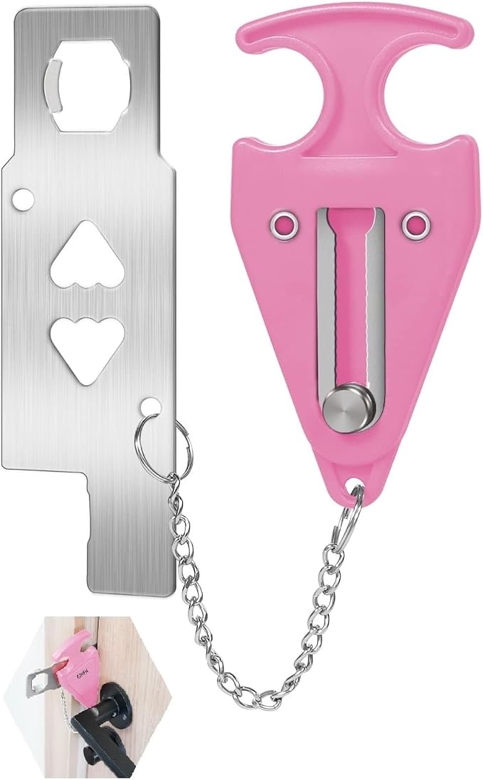 Portable Door Lock for Travel Door Lock Hotel Room Security Devices Apartment Jammer Additional Safety for Traveling Home College Upgrade (Pink Combination) by GINFH