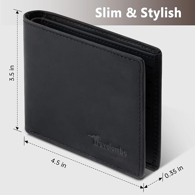 Travelambo Leather Wallet for Men, Slim Minimalist RFID Credit Card Holder | Mens Thin Bifold Pocket Wallet, Gift for Father, Black - Image 5