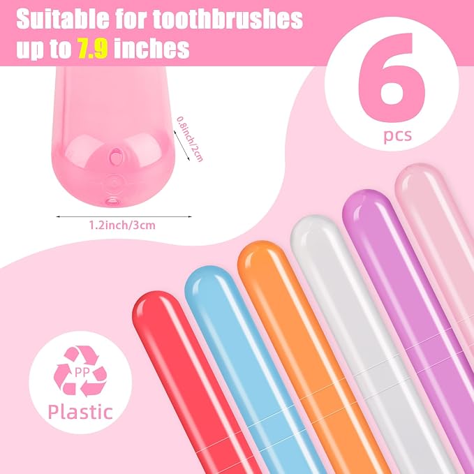 6 Pack Travel Toothbrush Case, Breathable Portable Toothbrush Holder, Plastic Toothbrush Cover Container for Couples Valentine Gifts, Traveling, Bathroom, School, Home, Business, Camping - Image 2
