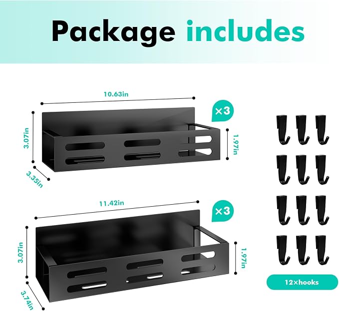 SETBAOO 6 Pack Magnetic Spice Rack for Refrigerator Set, Black Magnetic Shelf and Fridge Kitchen Cabinet Organizers Storage Seasoning Organization Mini Shelves. - Image 2