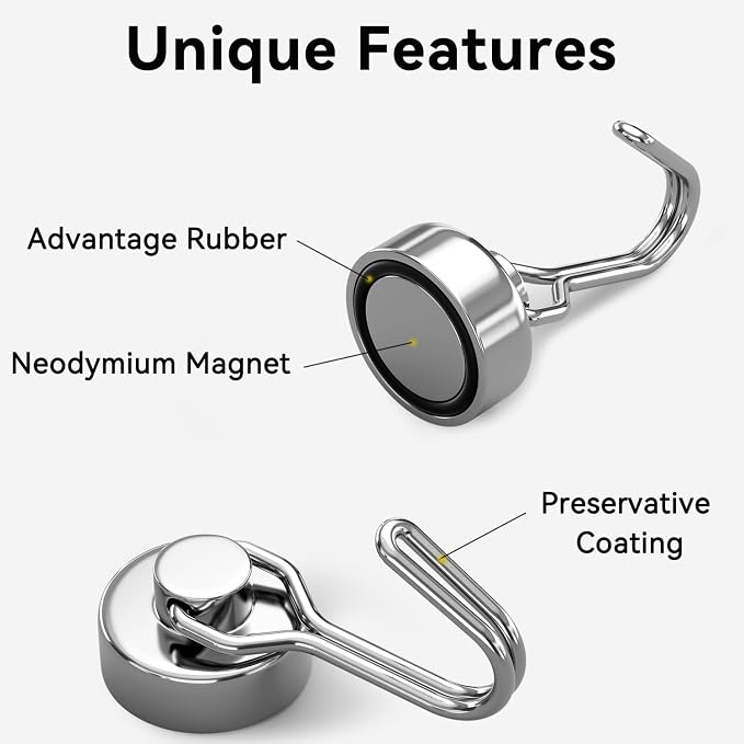 Tohoer Magnetic Hooks, Neodymium Magnet Hook Heavy Duty 30LBS with Rust Proof for Cruise Essentials, Indoor Outdoor Hangers Hanging, Refrigerator, Fridge, Grill, Tools, Kitchen, Key Holders, Storage - Image 2