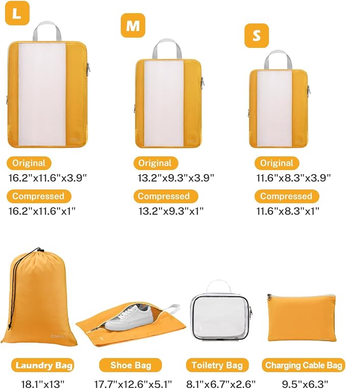 Gonex Compression Packing Cubes for Travel, Mesh Bags Luggage Organizers | Set of 8 with 4 Bags for Toiletry Essentials, Fits 20"Carry-on Suitcases, Double Zipper Compression, Lightweight (1.08 lbs) - Image 3