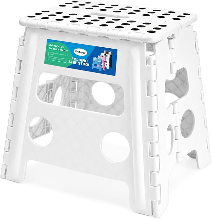 Dyforce Folding Step Stool 13 Inch,300lbs Foldable Stool for Adults & Kids | Stepping Stool White,Non-Slip Plastic Compact Foot Stool with Carry Handle,Lightweight for Bathroom Kitchen Bedroom Garden by DyforceHomeDecorCOLTD