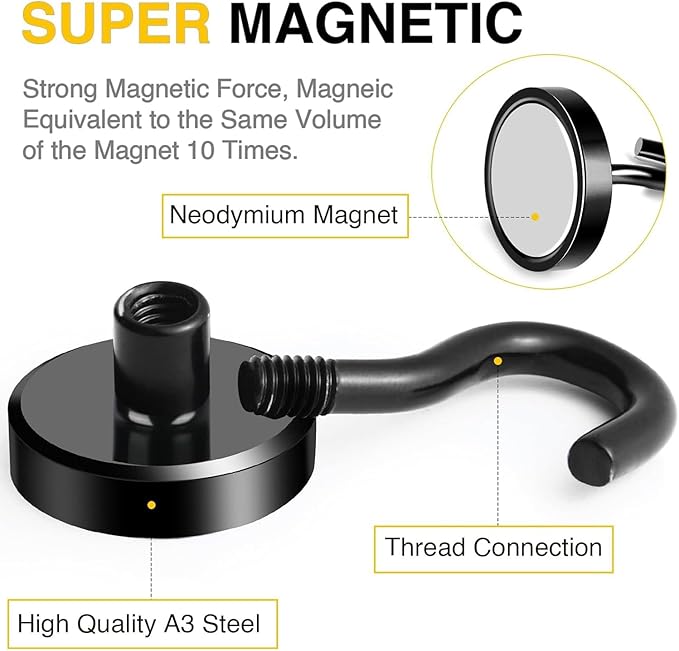 DIYMAG Magnetic Hooks 8pcs 50lbs Cruise Essentials 2026 Magnet Hook Black | Neodymium Heavy Duty Strong Magnets Hanging Ship Cabins Refrigerator Fridge Classroom Beach Vacation Kitchen Grills Home Tool - Image 3