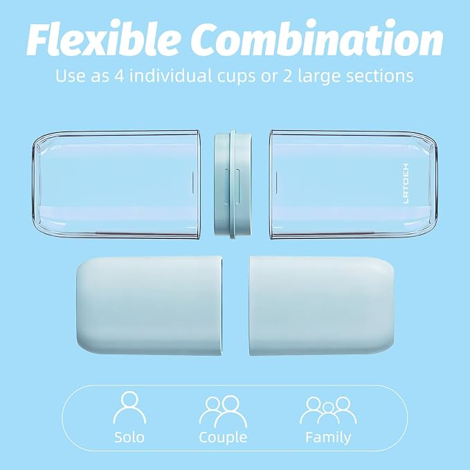 4-in-1 Toothbrush Travel Cup, Portable Toothbrush Container | Multi-functional travel cup, for family camping business trip, separates into 4 cups with cover, lightweight, blue - Image 3