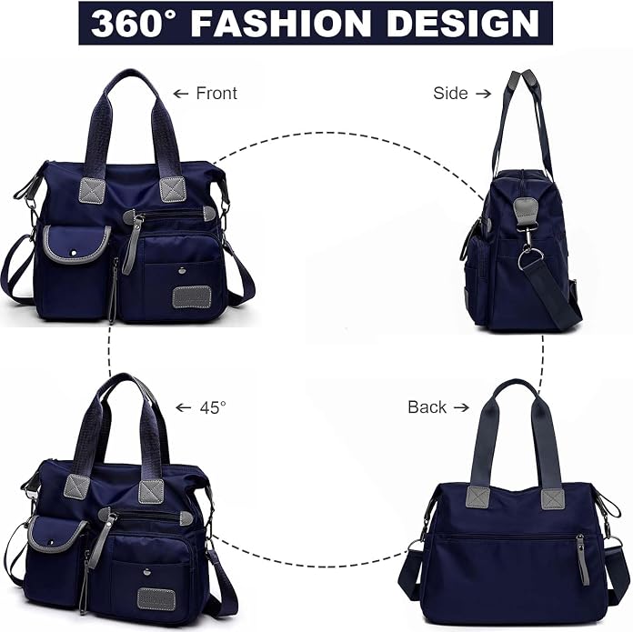 Tote Bag for Women,Multi Pockets Shoulder Handbag,Nurse Bag for Work,Large Cross body Purse,Fashion Nylon Top Handle Satchel - Image 4