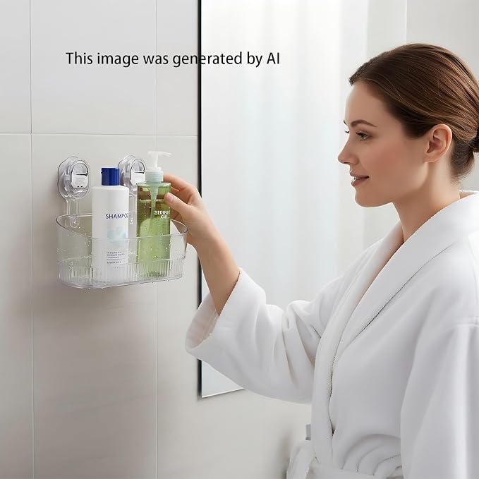 No Drill Shower Shelf, Heavy Duty Suction Bathroom Organizer Wall Mount | Powerful suction cups, removable reusable shelf. Fits shampoo, soap, razor, toothbrush and bathroom toiletries - Image 3