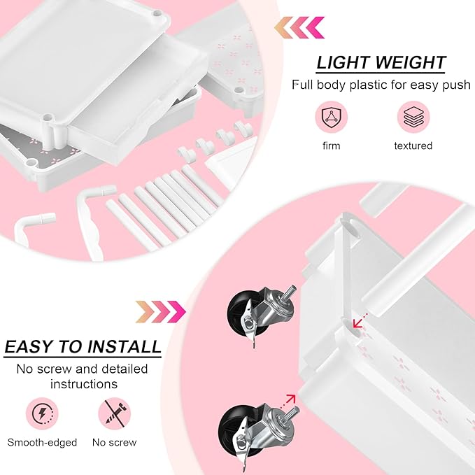 Goovilla 3 Tier Rolling Utility Cart Organizer with Removable Drawer, White | Stable and Sturdy Rolling Storage Carts with 2 Lockable Wheels for Bathroom, Kitchen, Snack, Craft, Makeup, Baby Essentials - Image 3