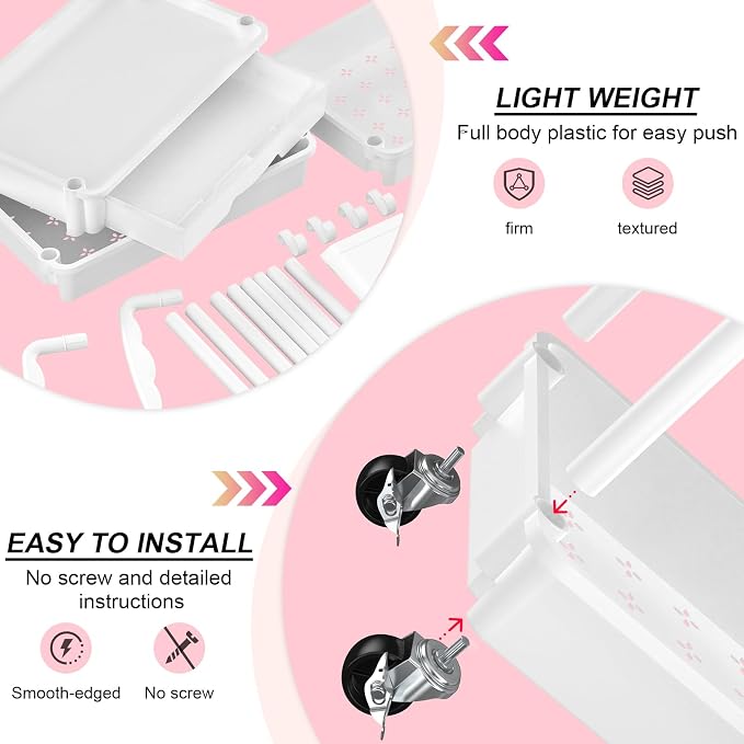 Goovilla 4 Tier Rolling Utility Cart Organizer with Removable Drawer, White | Stable and Sturdy Rolling Storage Carts with 2 Lockable Wheels for Bathroom, Kitchen, Snack, Craft, Makeup, Baby Essentials - Image 3