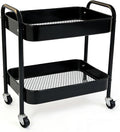 2 Tier Metal Rolling Utility Cart with Wheels Under Desk Storage Cart with Handle, Roll Around Organizer Trolley for Small Space Pantry Bathroom Home Kitchen Office Snack Baby Supplies, Black by Ufriandz