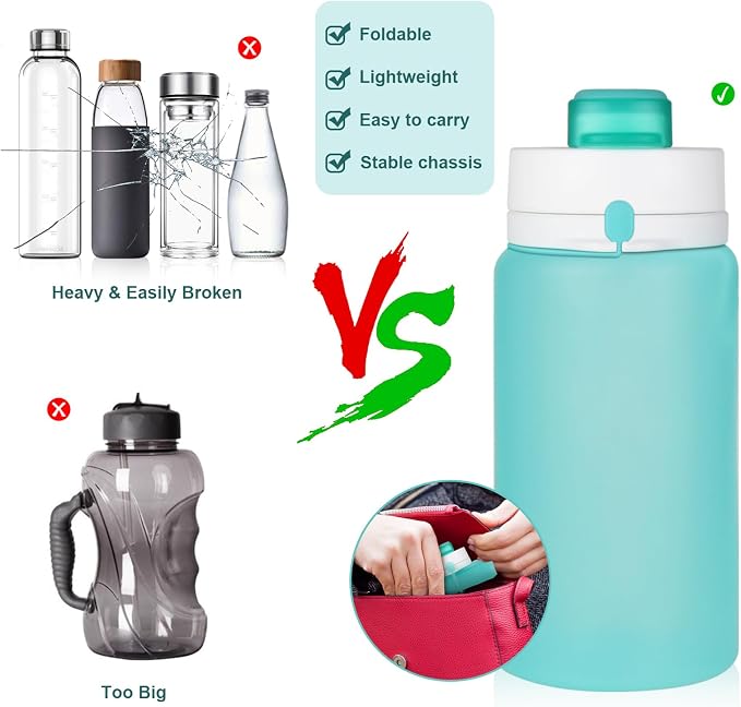 PLTCAT Collapsible Water Bottle, 19oz Foldable Bottle BPA Free Reusable Lightweight Leak-Proof Travel Silicone Water Bottle for Travel, Gym, Hiking, Office, Camping - Image 3