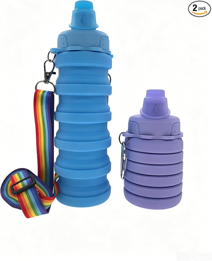 Silicone Collapsible Travel Water Bottles17.6oz Blue And Purple, 17.6oz | Foldable Reusable Leakproof,With Mountaineering Buckle And Adjusting Rope For Sports Camping Hiking Cycling Yoga by YCTMALL