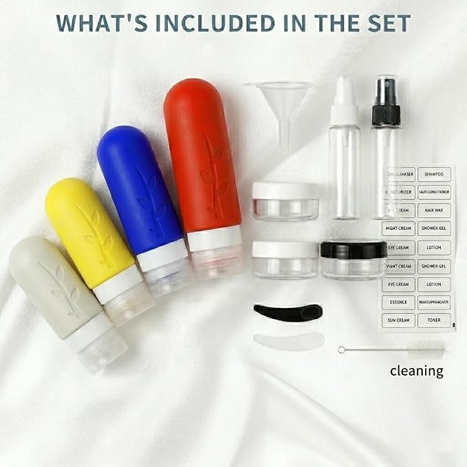 DEPOZA Travel Bottles Kit (16 Pack) - TSA Approved, Leak Proof Silicone Squeezable Containers for Toiletries. Complete Set with Jars, Sprayers & Bag (Fluorescent) - Image 5