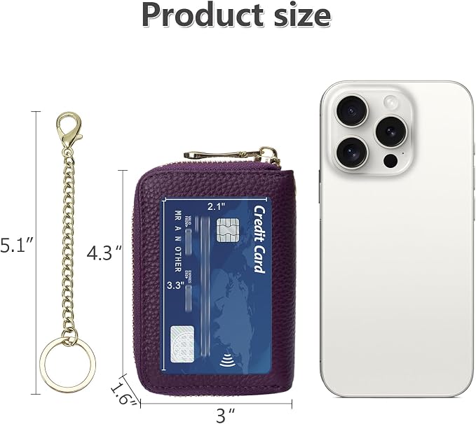 imeetu Rfid Credit Card Holder, Businese Card Case, Wallet for Women Men | Genuine Leather Card Wallet with id Window, Keychain & Double Zipper, Water-resistan Small Wallet with Gift Box, Daily Travel - Image 6
