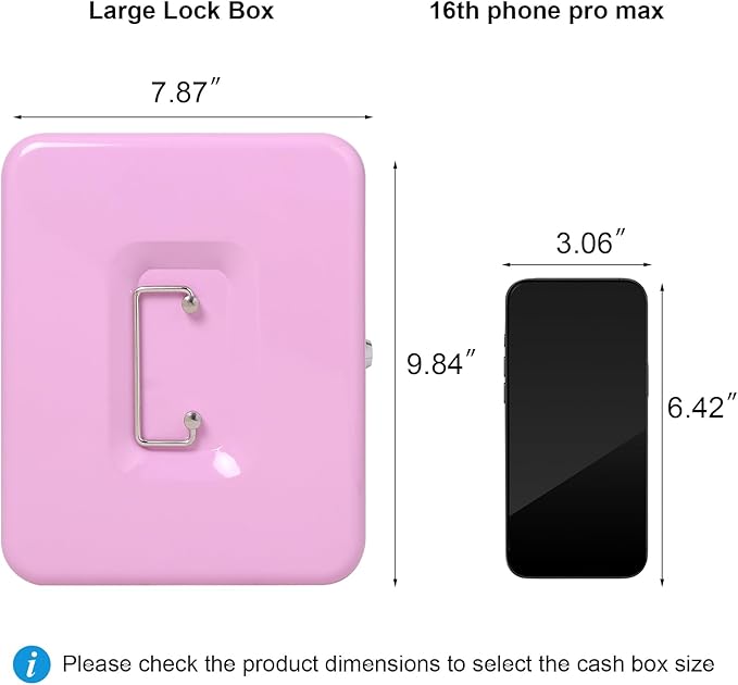 Jssmst Cash Box with Tray - Light Purple Money Box with Key Lock, Money Saving Box Lock Box, 9.84'' x 7.87'' x 2.6'', Light Purple - Image 3