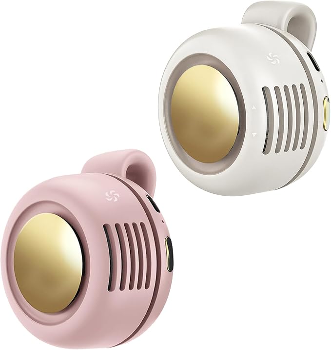 Portable Clip-On Fan, Mini USB Rechargeable 360° Rotatable Fan, Personal Fan 3-Speed Silent Mini Bladeless Fans (2pack(White and Pink)) by Ahuccf
