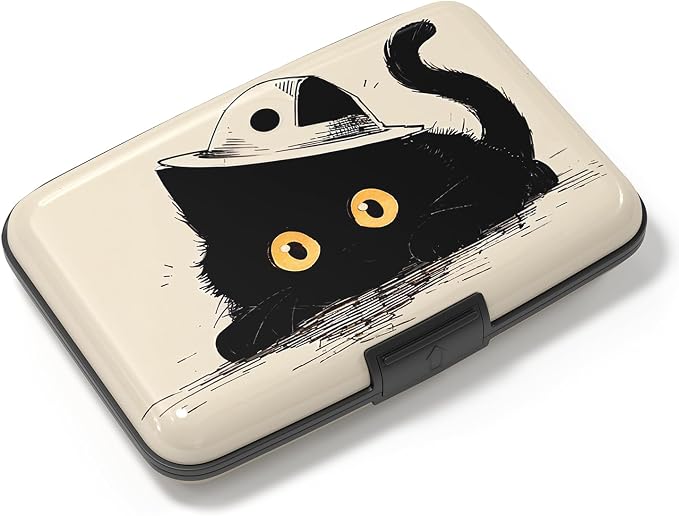 Credit Card Holder, Mini Aluminum Card Wallet RFID Blocking Slim Metal Hard Card Case for Women Men, Cat Lying Down by Atufsuat